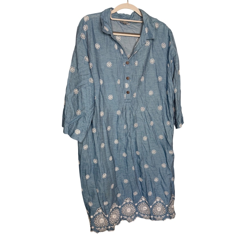Avenue light blue chambray eyelet detailed‎ roll tab sleeve dress